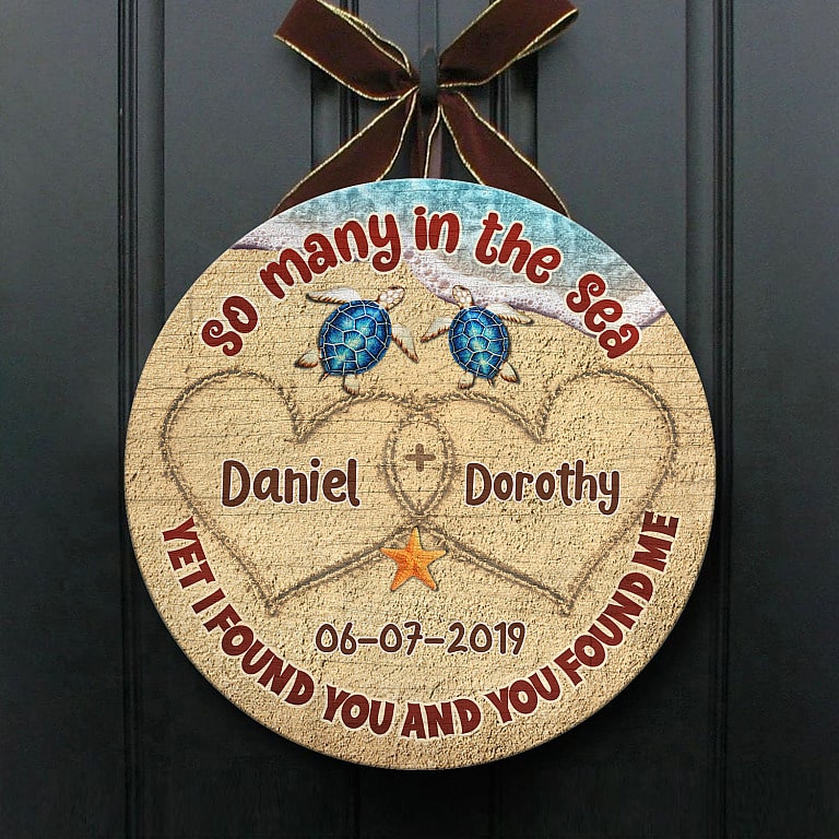Unforgettable First Valentines Gifts For Him - Personalized Couple Wooden Door Sign