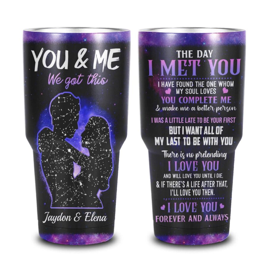 Unforgettable First Valentines Gifts For Him - Personalized Star Map Tumbler Cup With Lid