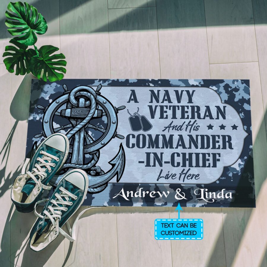 Personalized A Navy Veteran And His Commander In Chief Live Here House Doormat %E2%80%93 Outdoor Indoor Doormat
