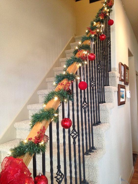 Christmas Illuminated staircase railing