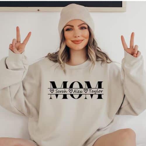 Custom Mama Sweatshirt with Kid Name 2 - personalized mothers day gifts | CubeBik Blog