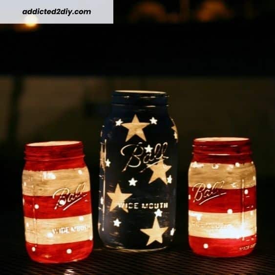 Patriotic Mason Jar Lanterns - 4th of july crafts | CubeBik Blog
