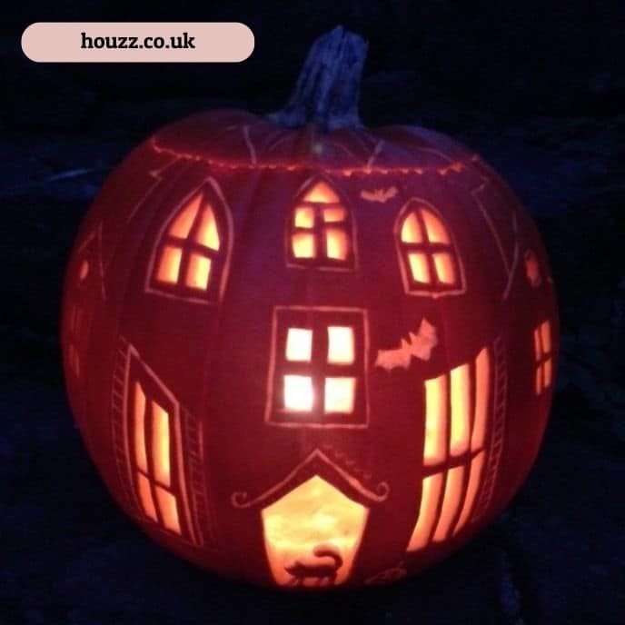 Haunted House with Glowing Windows - pumpkin carving ideas | CubeBik Blog