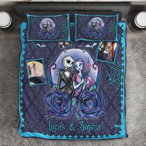 Personalized Name Jack And Sally Custom Bedding SetVelvet Christmas Bedding - christmas bedding sets | CubeBik Blog